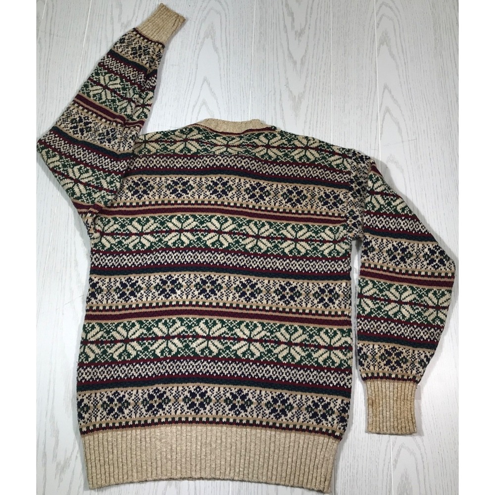Vintage 80s Fair Isle Sweater L Lord Jeff Cotton Jute Blend Crewneck Made In USA
